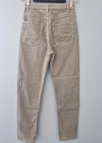 Pull and Bear- Bej Kadın Kadife Pantolon - Görsel 3