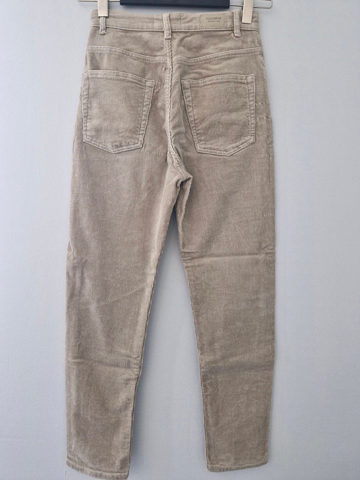 Pull and Bear- Bej Kadın Kadife Pantolon - Görsel 3