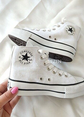 Converse All Star beyaz  Platform taban Topuk 4 cm Yüksek ka