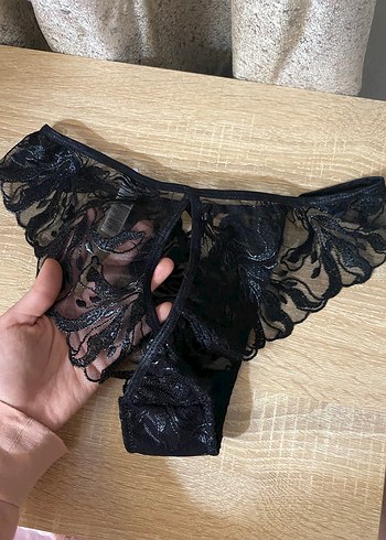 s Beden Nakışlı Siyah Gotik Mini İç Çamaşırı
