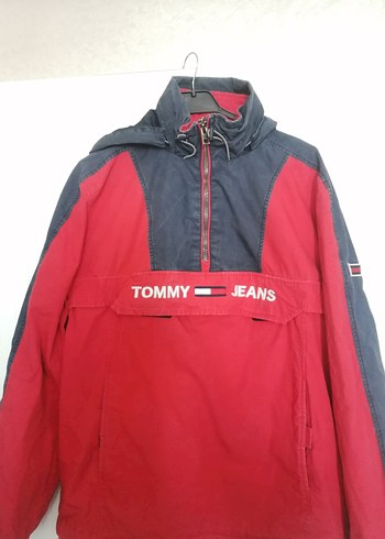 Tommy Jeans Kapüşonlu Kırmızı-Gri Fermuarlı Mont