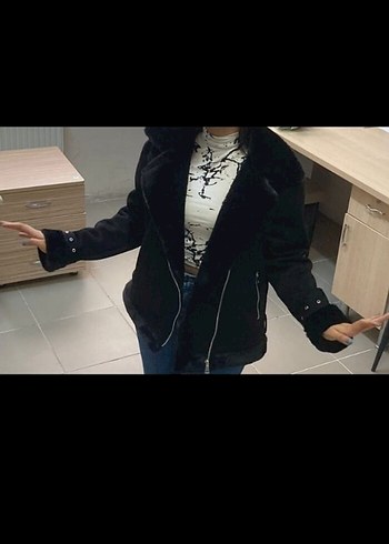 Kürklü Siyah Süet Kadın Ceket - Görsel 3