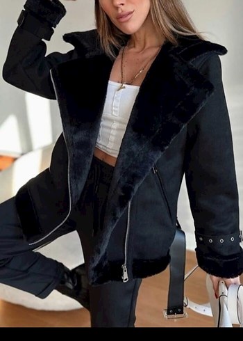 Kürklü Siyah Süet Kadın Ceket - Görsel 2