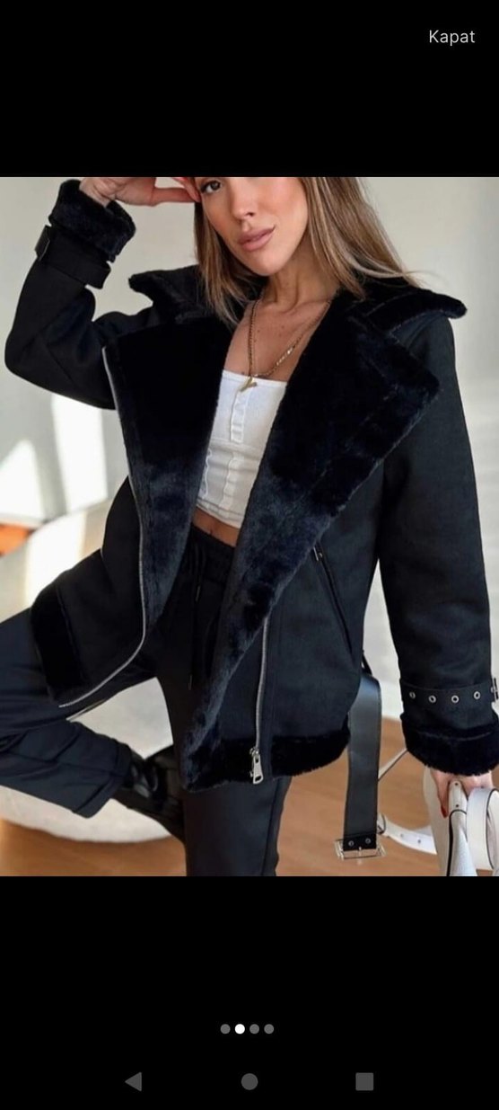 Kürklü Siyah Süet Kadın Ceket - Görsel 2