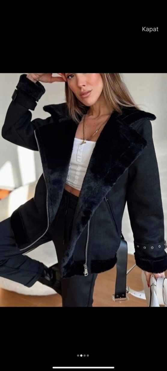 Siyah Kürklü Süet  Ceket - Görsel 2
