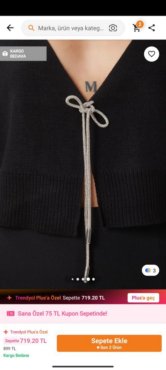 V Yaka Kısa Siyah Triko Hırka - Görsel 2