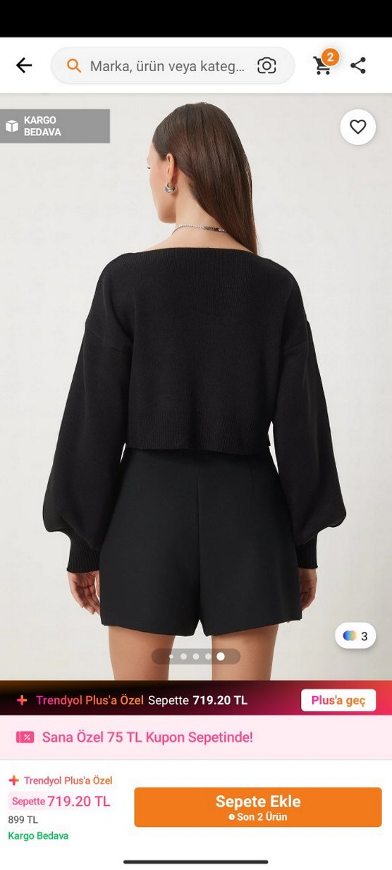 V Yaka Kısa Siyah Triko Hırka - Görsel 3