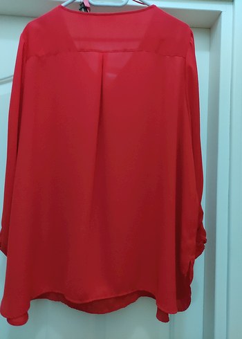 Kadın Kırmızı V Yaka Fermuarlı Bluz - Görsel 2