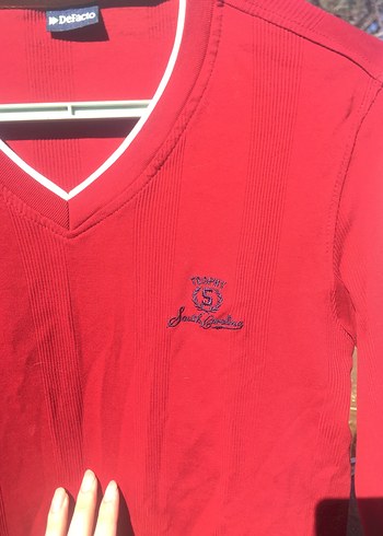 Kırmızı V Yaka Erkek Pamuk Sweatshirt - Görsel 4