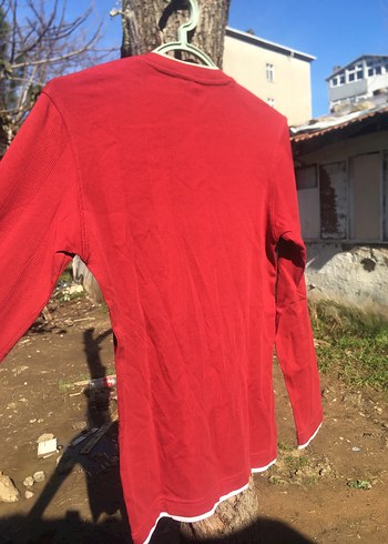 Kırmızı V Yaka Erkek Pamuk Sweatshirt - Görsel 7