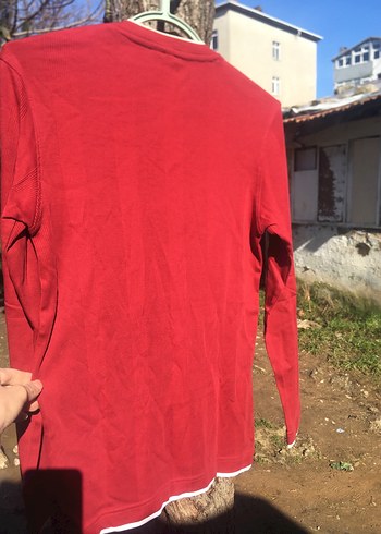 Kırmızı V Yaka Erkek Pamuk Sweatshirt - Görsel 8