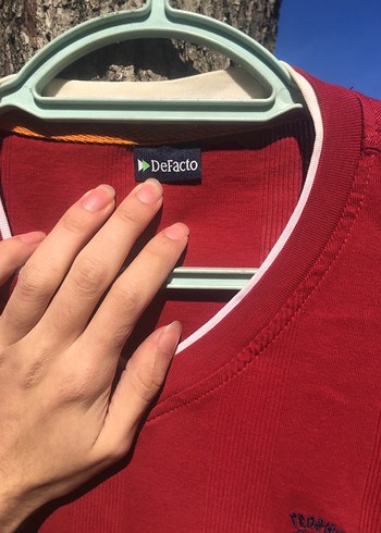 Kırmızı V Yaka Erkek Pamuk Sweatshirt - Görsel 3