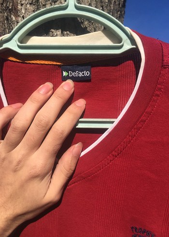 Kırmızı V Yaka Erkek Pamuk Sweatshirt - Görsel 5