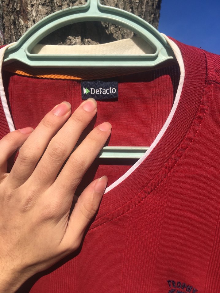 Kırmızı V Yaka Erkek Pamuk Sweatshirt - Görsel 5