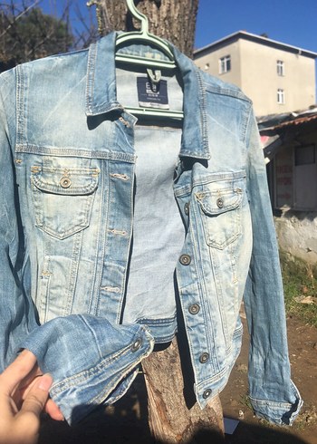 Düğmeli Kadın Mavi Kot Ceket - Görsel 4