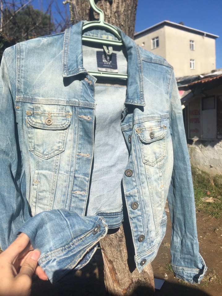 Düğmeli Kadın Mavi Kot Ceket - Görsel 4