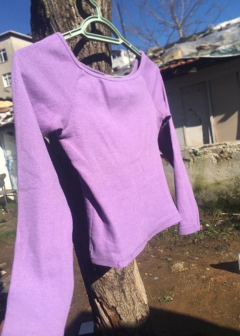 Mor Uzun Kollu Basic Tişört - Görsel 5