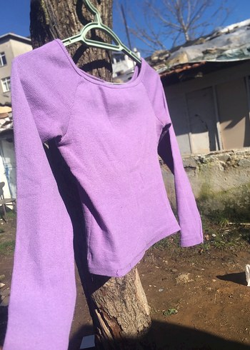 Mor Uzun Kollu Basic Tişört - Görsel 4