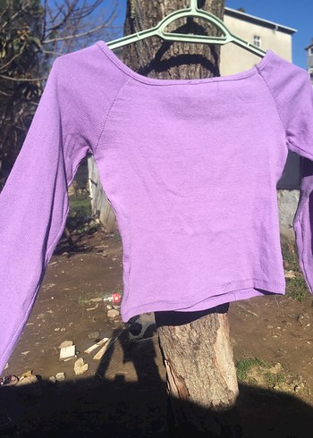 Mor Uzun Kollu Basic Tişört - Görsel 2