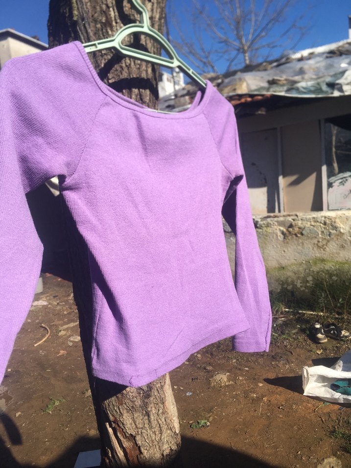 Mor Uzun Kollu Basic Tişört - Görsel 3