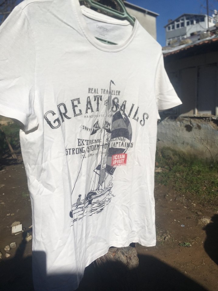 Beyaz Baskılı Erkek Tişört - Görsel 5