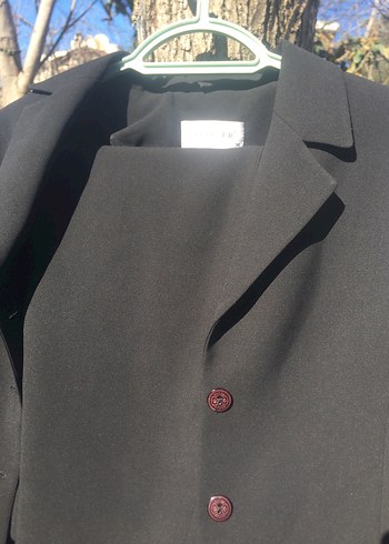 Düğmeli Siyah Midi Kadın Blazer Ceket ve etek takım - Görsel 6