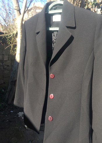 Düğmeli Siyah Midi Kadın Blazer Ceket ve etek takım - Görsel 7