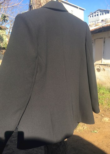 Düğmeli Siyah Midi Kadın Blazer Ceket ve etek takım - Görsel 4