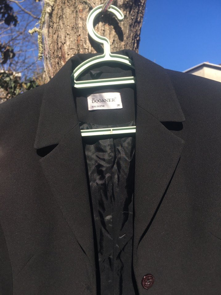 Düğmeli Siyah Midi Kadın Blazer Ceket ve etek takım - Görsel 2