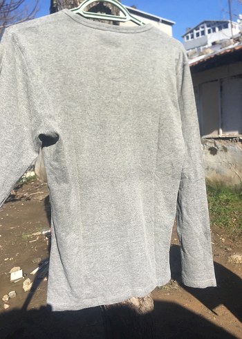 Gri Pamuklu Uzun Kollu Düğmeli Erkek Tişört - Görsel 3