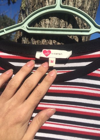 Çizgili Kısa Kollu Triko Elbise - Görsel 4