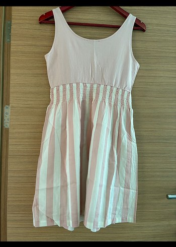 Zara Pembe Çizgili Midi Bohem Elbise