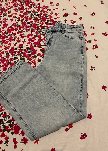 38 Beden Trendyol & Milla Beyaz Loose Fit Midi Denim Jean