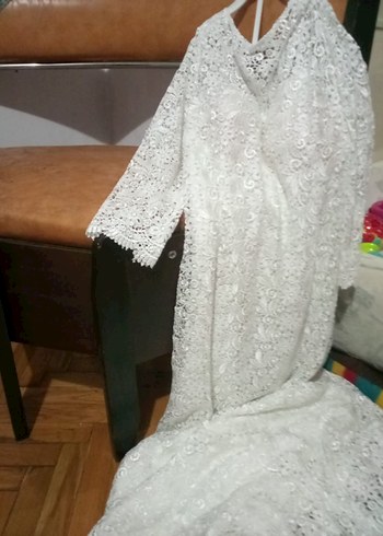 V Yaka Beyaz Uzun Bohem Gelinlik - Görsel 2