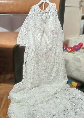 V Yaka Beyaz Uzun Bohem Gelinlik - Görsel 5