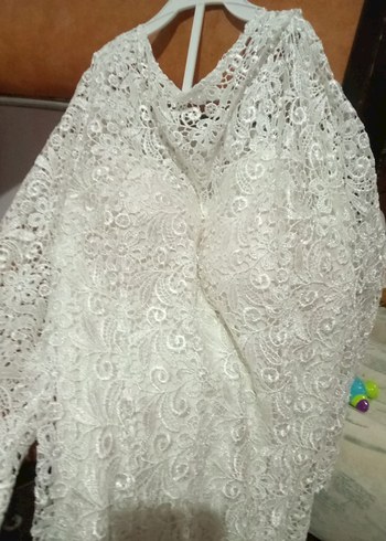 V Yaka Beyaz Uzun Bohem Gelinlik - Görsel 4