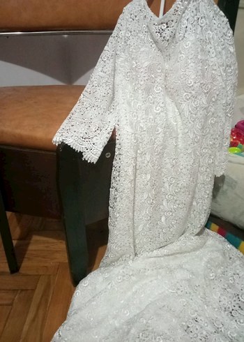 V Yaka Beyaz Uzun Bohem Gelinlik - Görsel 3