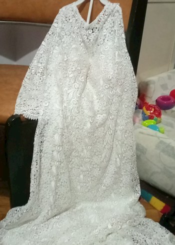 V Yaka Beyaz Uzun Bohem Gelinlik - Görsel 6