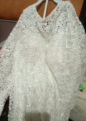 V Yaka Beyaz Uzun Bohem Gelinlik - Görsel 7