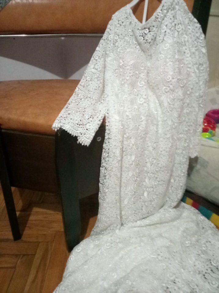 V Yaka Beyaz Uzun Bohem Gelinlik - Görsel 2