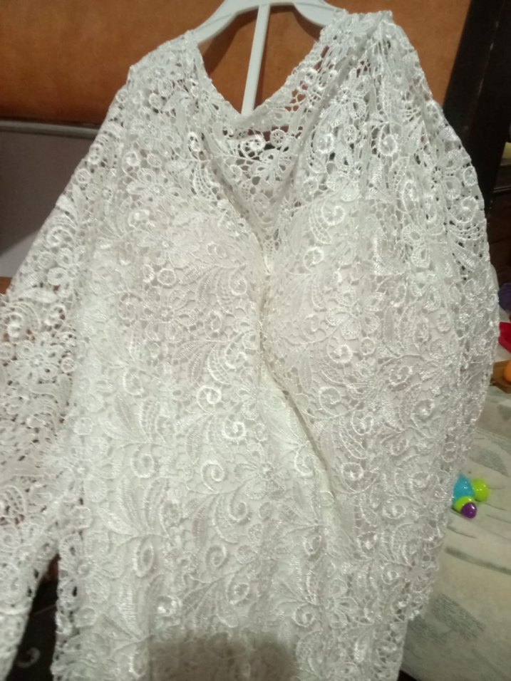 V Yaka Beyaz Uzun Bohem Gelinlik - Görsel 4