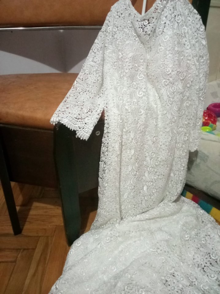 V Yaka Beyaz Uzun Bohem Gelinlik - Görsel 3