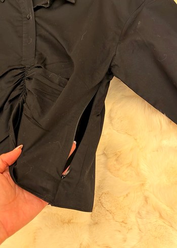 Düğmeli Siyah Uzun Kollu Kadın kısa Bluz - Görsel 2