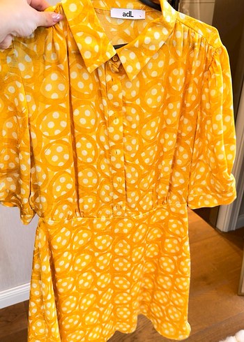 Sarı Puantiyeli Midi Bohem kemerli Elbise - Görsel 2