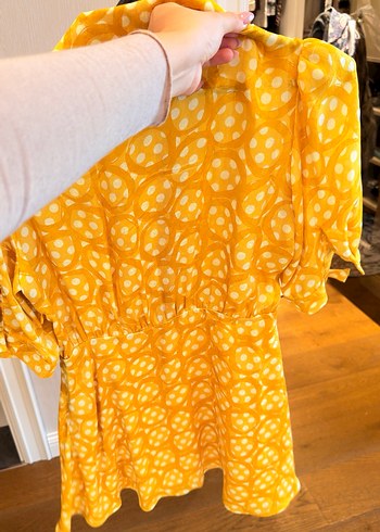 Sarı Puantiyeli Midi Bohem kemerli Elbise - Görsel 4