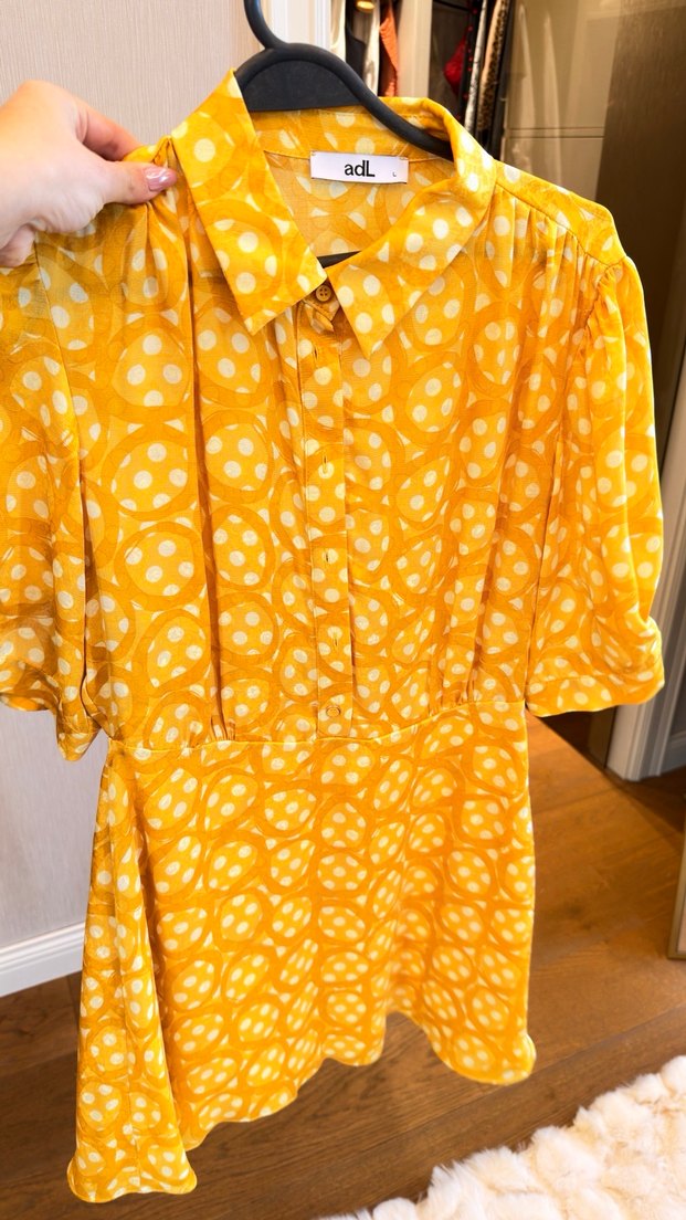 Sarı Puantiyeli Midi Bohem kemerli Elbise - Görsel 2