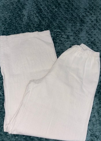 Bohem Rahat Beyaz Keten Midi Pantolon - Görsel 2