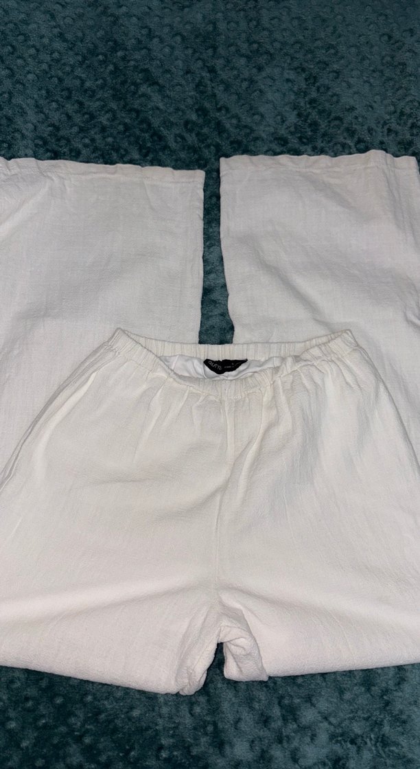 Bohem Rahat Beyaz Keten Midi Pantolon - Görsel 3