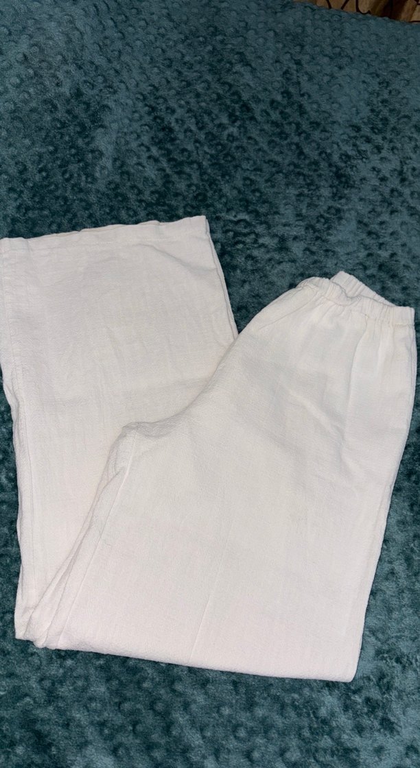 Bohem Rahat Beyaz Keten Midi Pantolon - Görsel 2