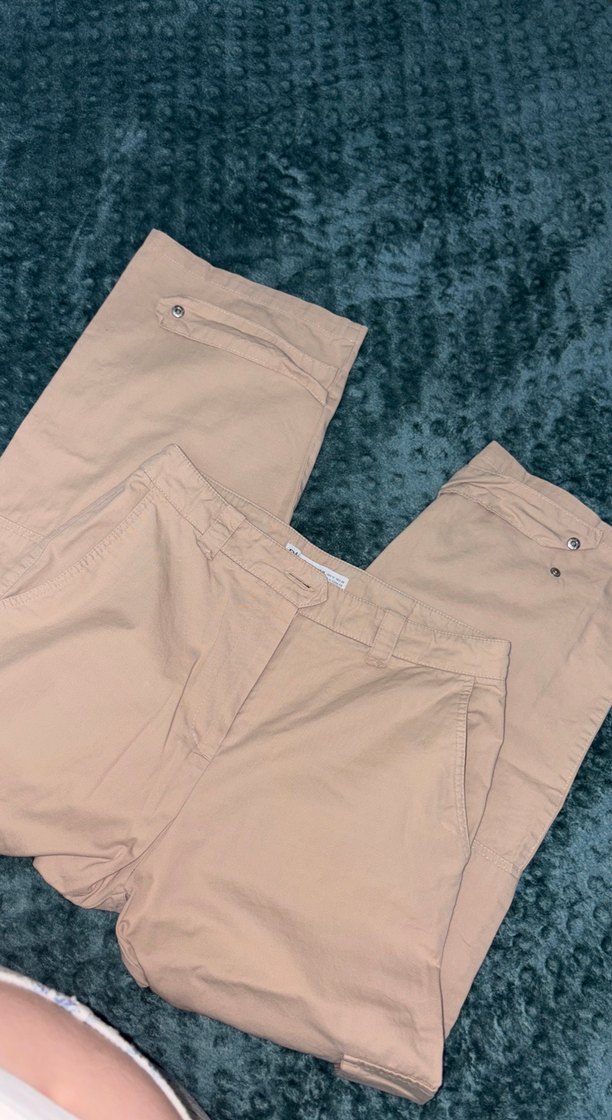 Bej Kadın Rahat Kesim Midi Pamuk Pantolon - Görsel 2